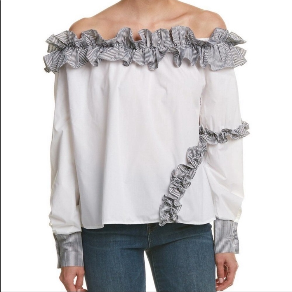 Haute Rouge White Ruffle Off-The-Shoulder Top